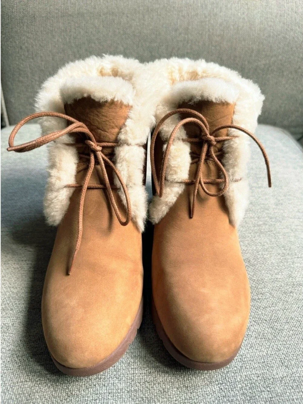 UGG JEOVANA CHESTNUT SUEDE WATERPROOF ANKLE WEDGE BOOTIES BOOTS Size 7